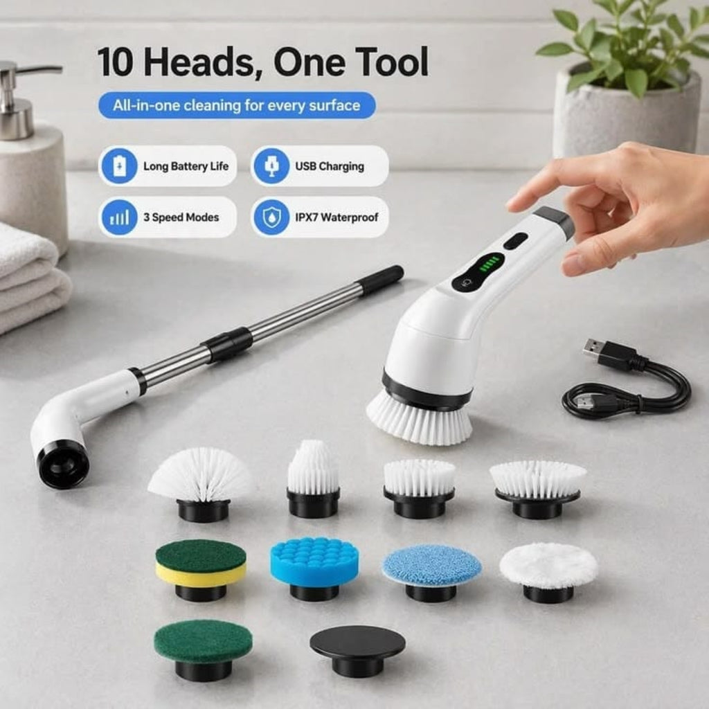 9-in-1 Multifunctional Cordless Electric Spin Scrubber with Extendable Handle