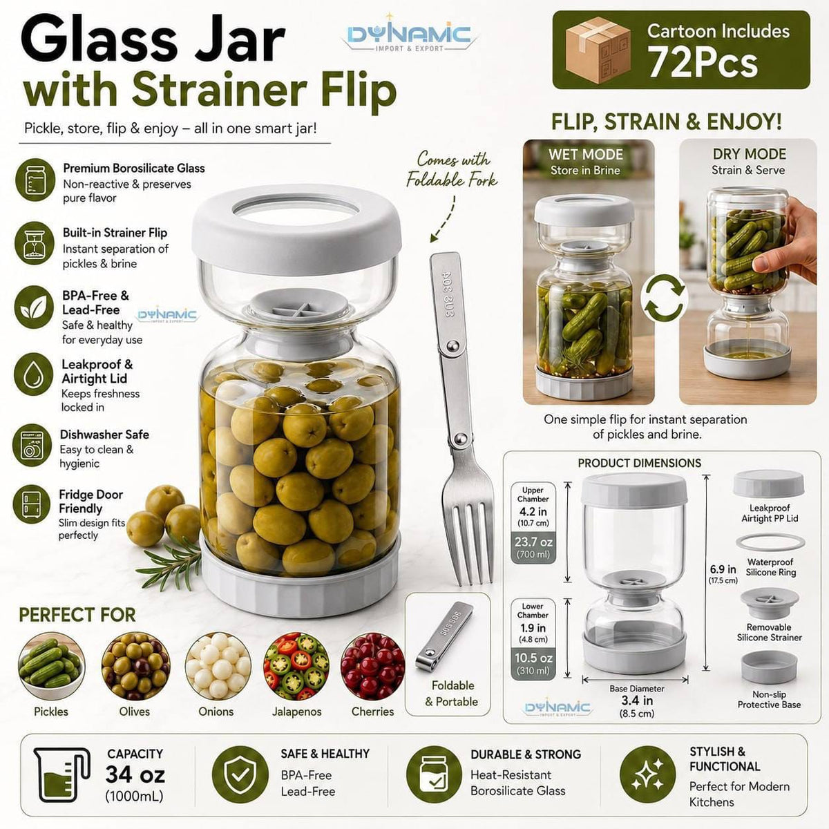 PickleFlow 1L – Smart Flip Pickle Jar